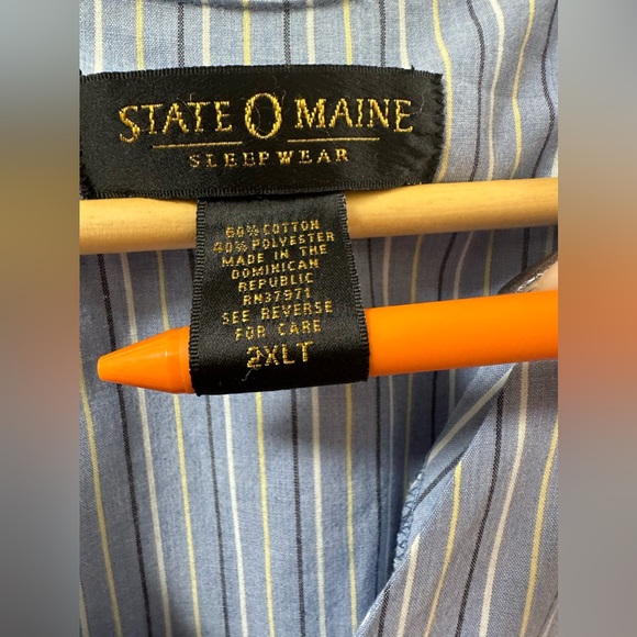 Men's State o Maine 2XLT Sleepshirt Short Sleeve Blue Pinstripe Button Down - Picture 3 of 8